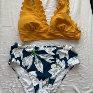 Mustard and Floral Bikini Set